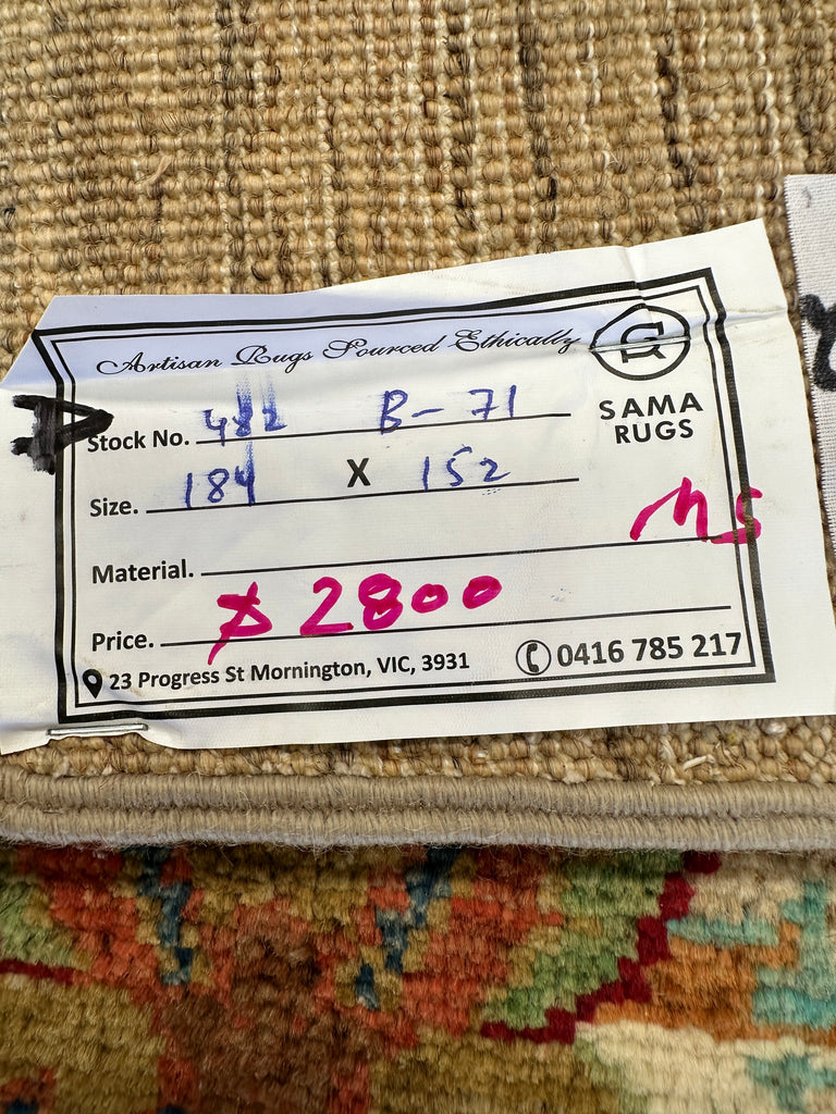 Afghan handmade rug,Chobi . Size: 184x152 cm