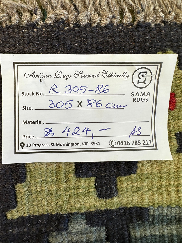 Afghan hand made Kilim runner 305x86 cm