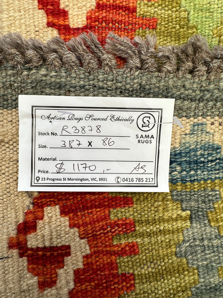 Afghan hand made Kilim runner 387x86 cm