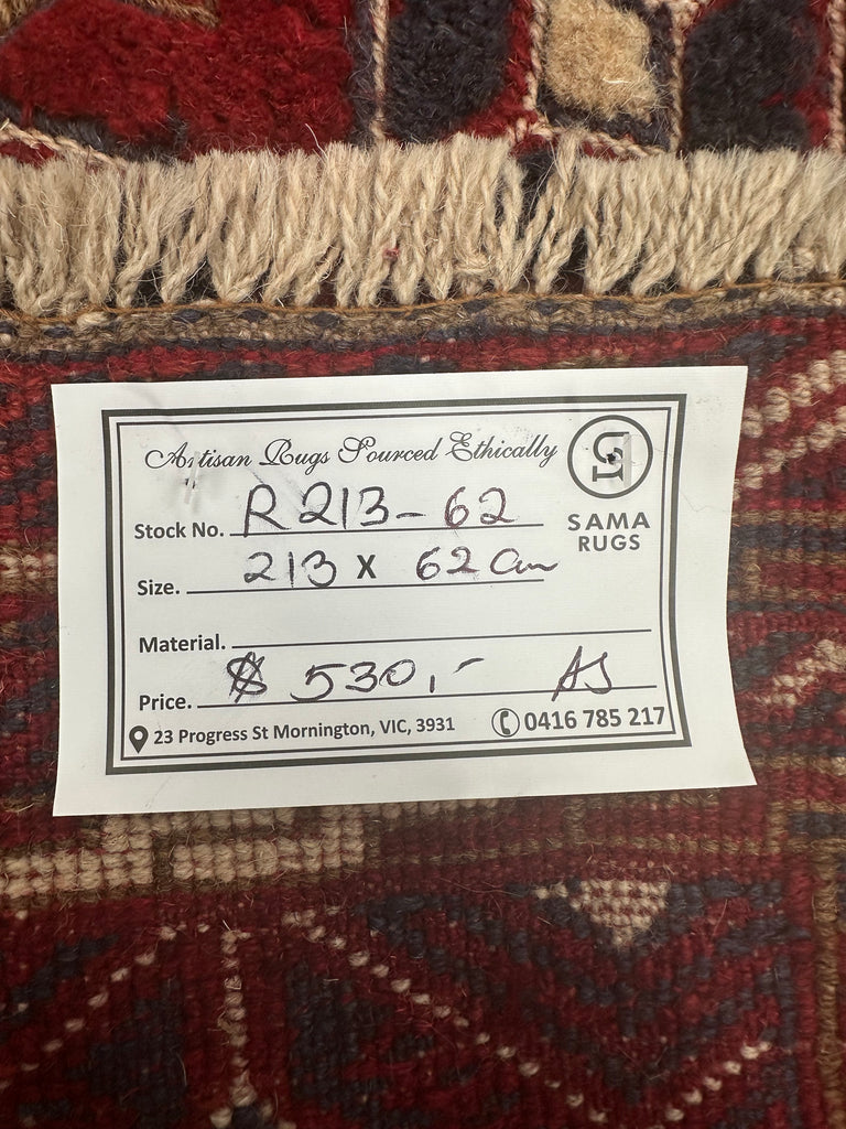 HANDMADE AFGHAN MUSHWANI KILIM | 213x62 CM|