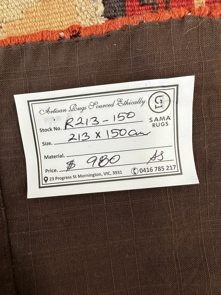 Handmade Afghan patchwork rug- 213x150 cm