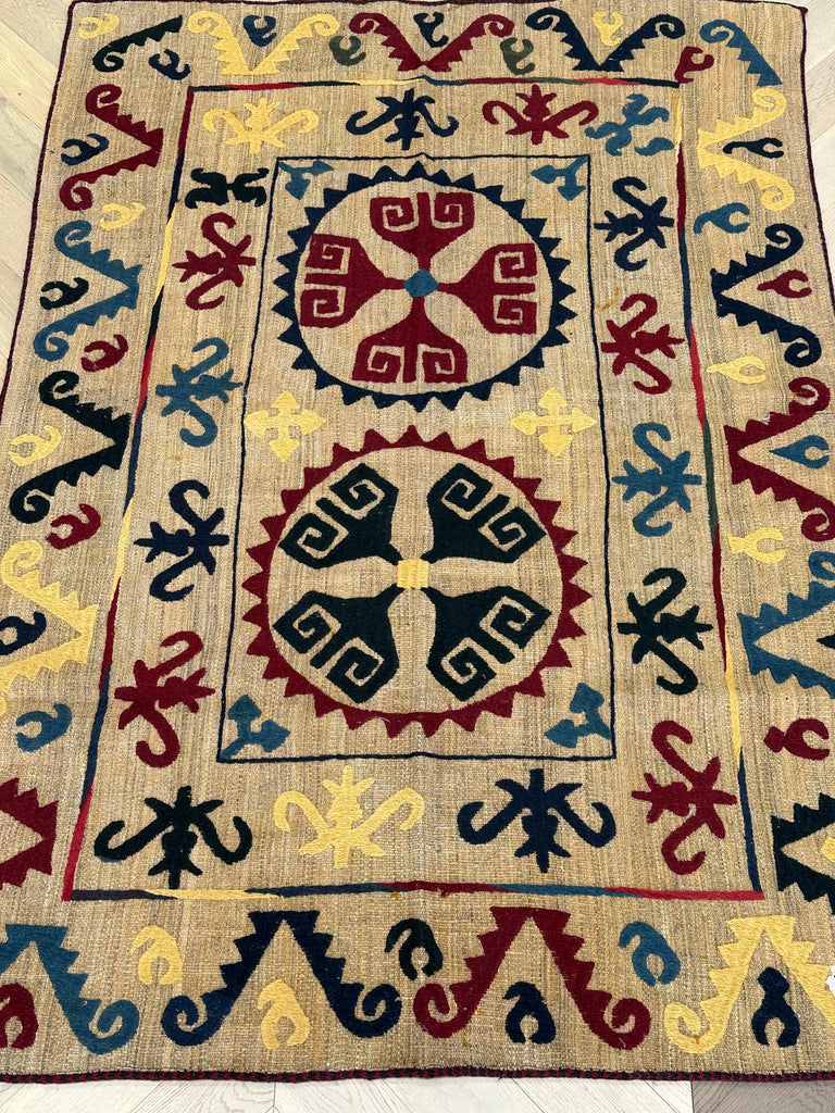 Afghan handmade tribal rug Suzani, size 214x146 cm