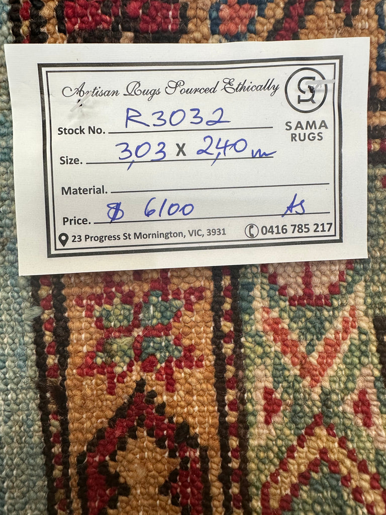 Afghan handmade rug,Chobi. Size:303x240cm