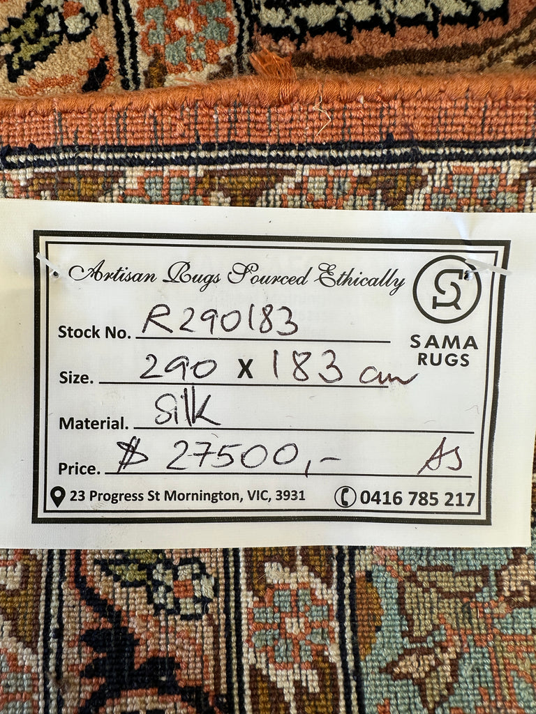 Pure Silk  handmade Persian rug 290x183cm