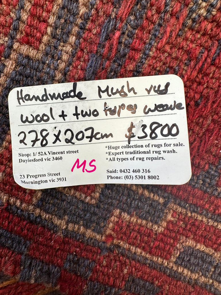 HANDMADE AFGHAN MUSHWANI KILIM 278x207 CM