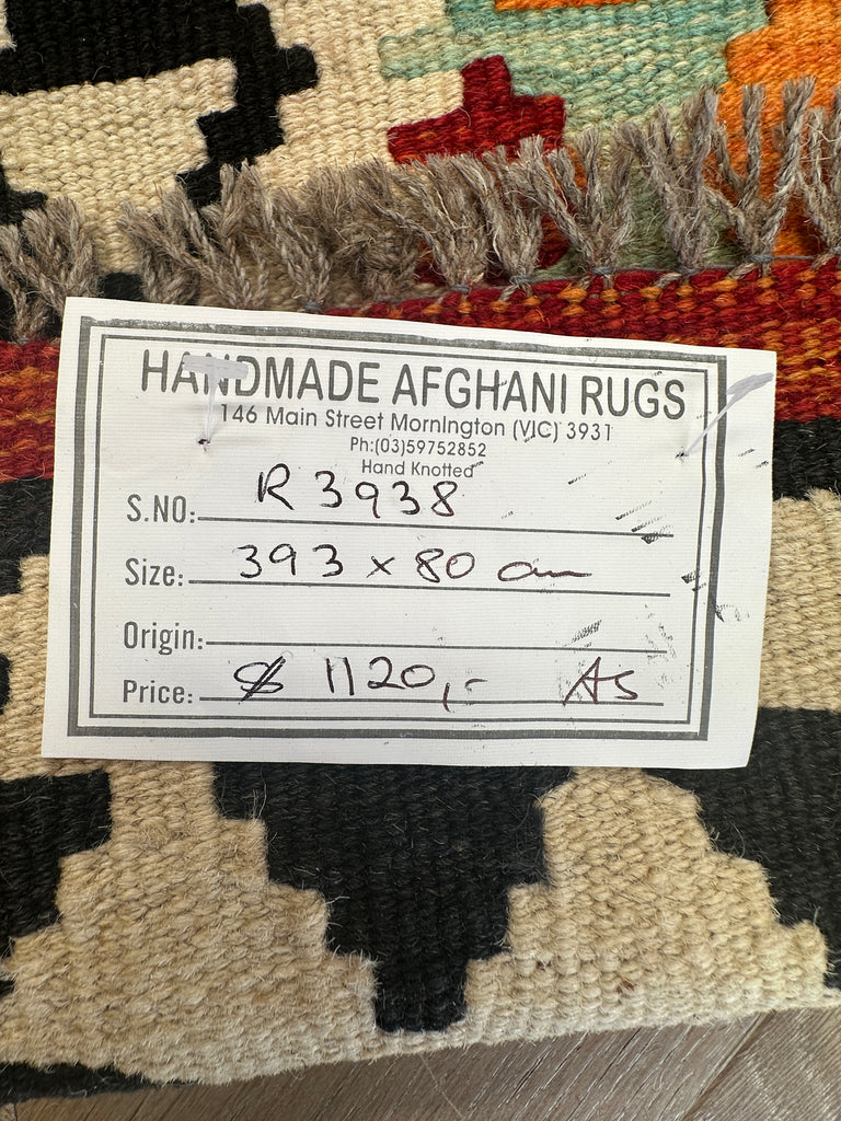 Afghan hand made Kilim runner 393x80 cm