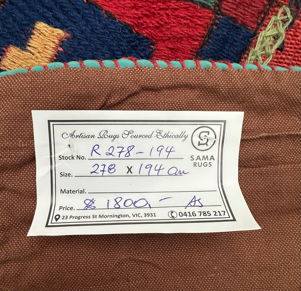 Afghan handmade tribal rug Suzani, size 278x194 cm