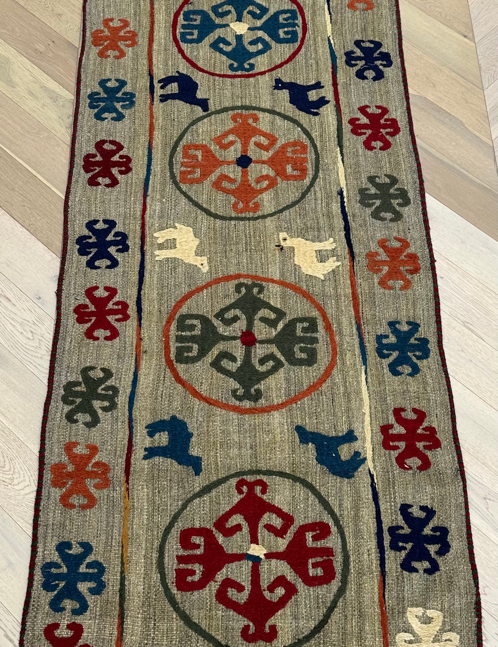 Afghan handmade tribal runner Suzani, size 300x90 cm