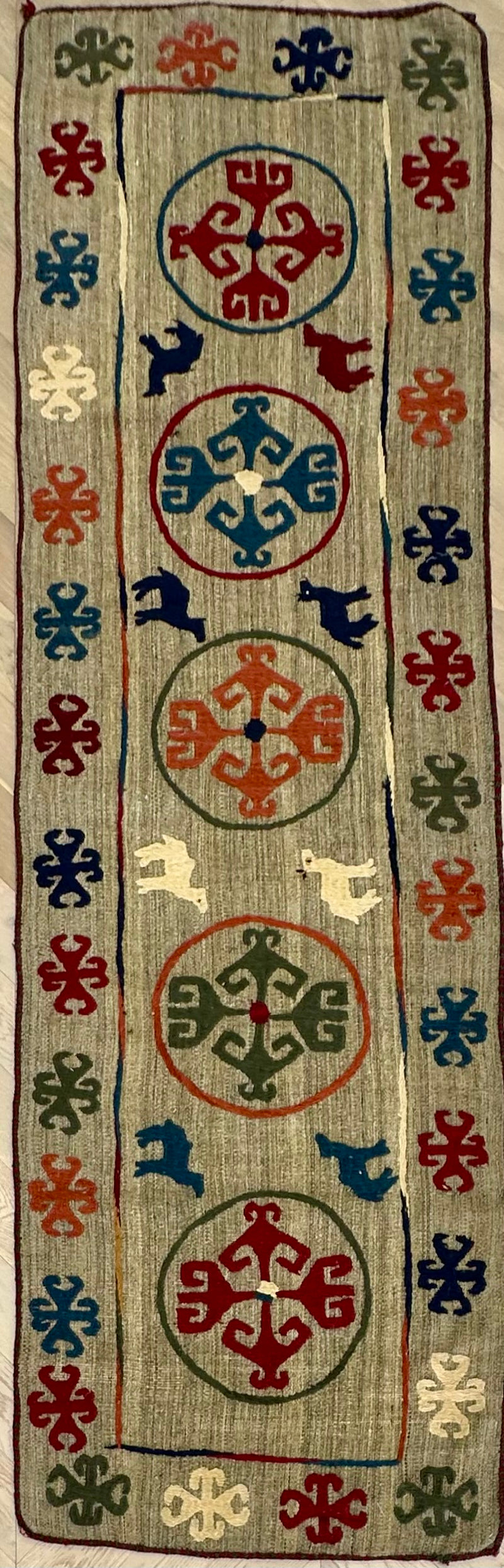 Afghan handmade tribal runner Suzani, size 300x90 cm