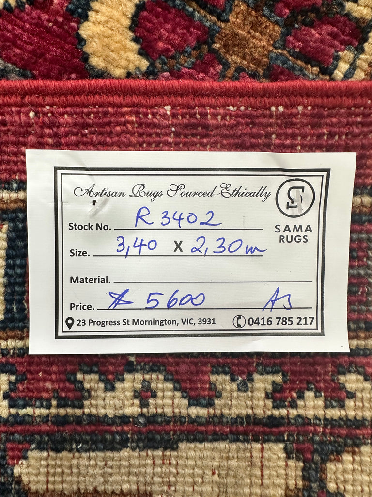 Afghan handmade rug,Chobi. Size:340x230 cm