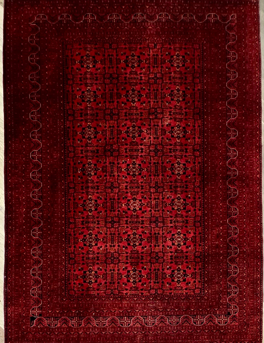 Afghan handmade extremely fine quality with 100 percent Belgian wool. Size: 280x200 cm
