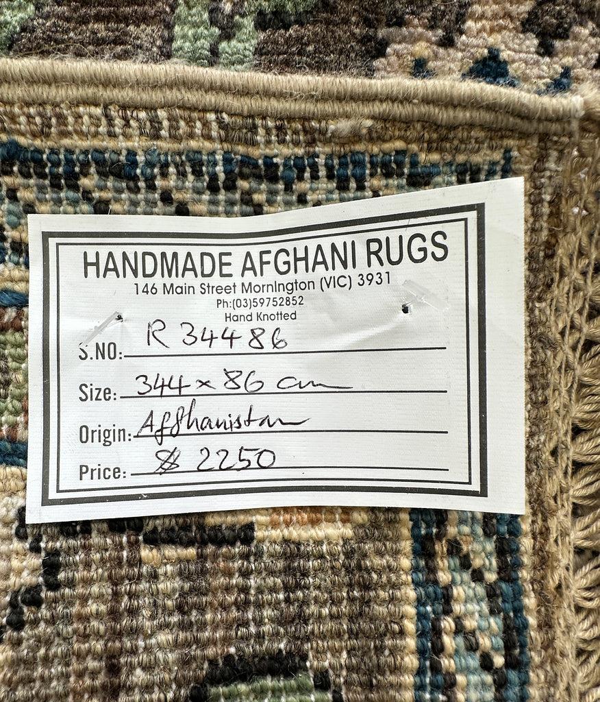 Afghan handmade Chobi runner 344x86 cm