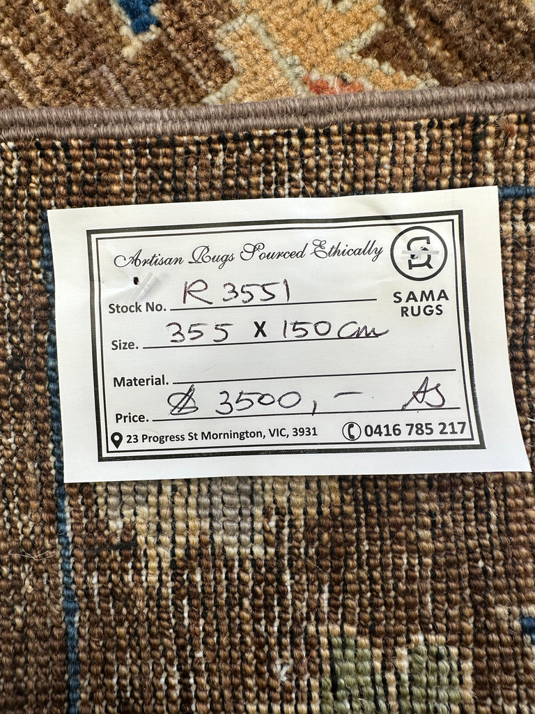 Afghan handmade rug,Chobi. Size:355x150 cm