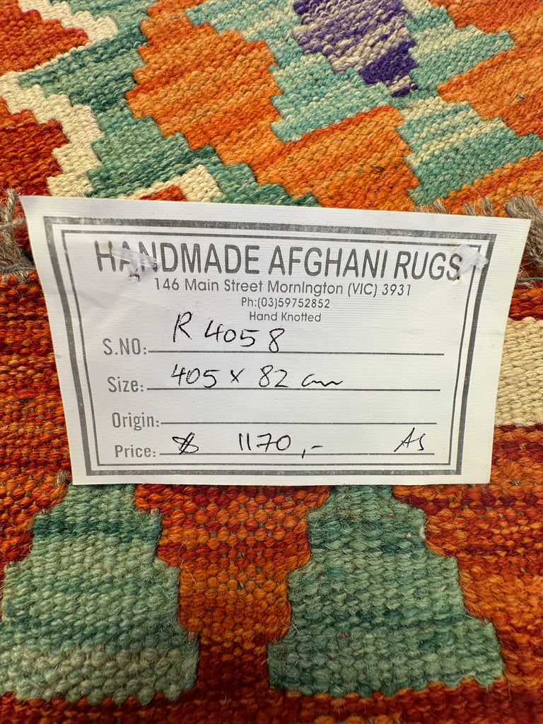 Afghan hand made Kilim runner 405x82 cm
