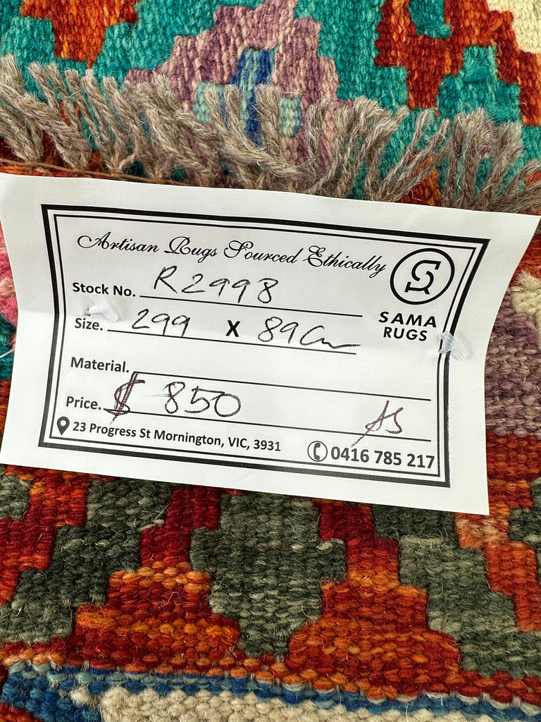 Afghan hand made Kilim runner 299x89 cm