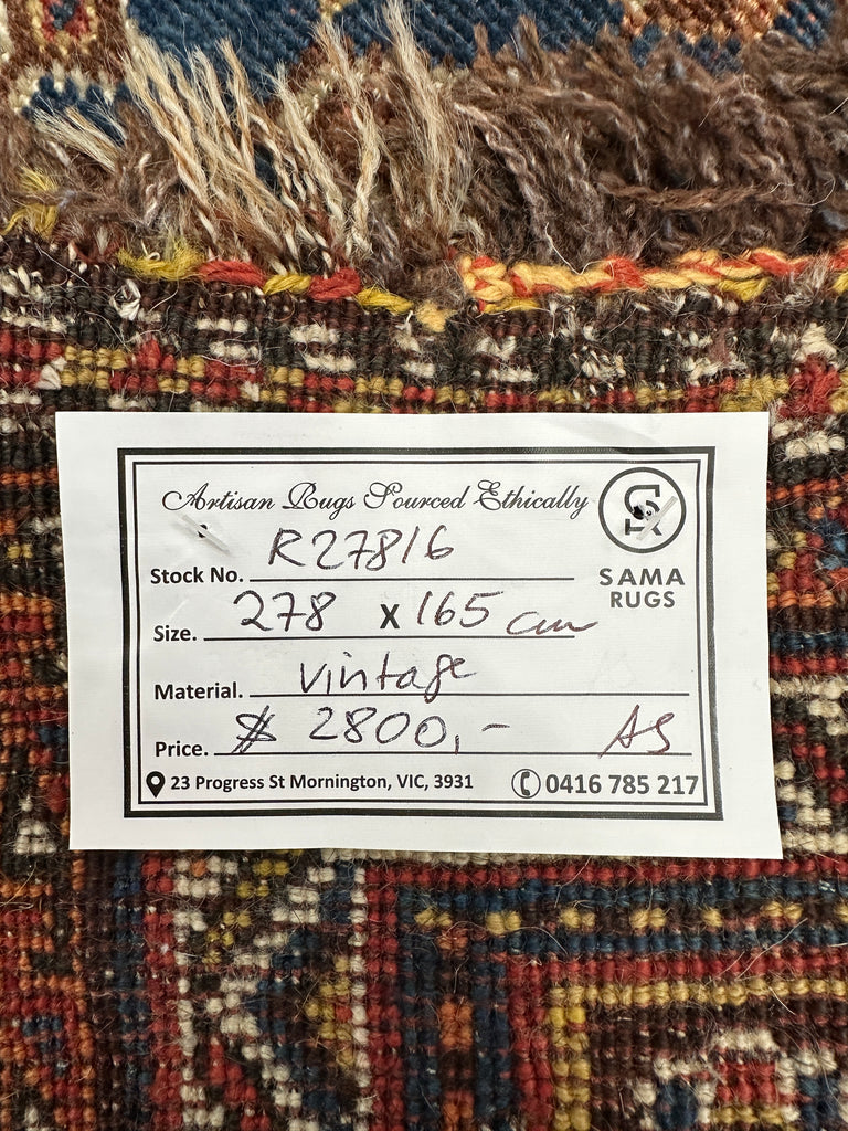 Rare vintage handmade rug 278x165 cmk