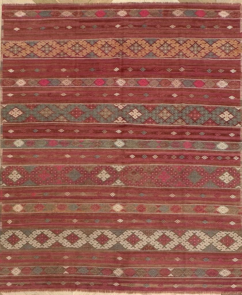 Hand woven Turkish vintage rug 220x186 cm