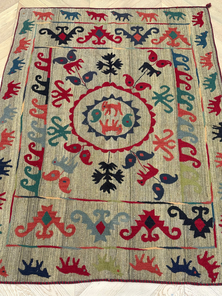 Afghan handmade tribal rug Suzani, size 202x149 cm