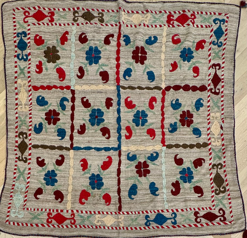 Afghan handmade tribal rug Suzani, size 182x172 cm