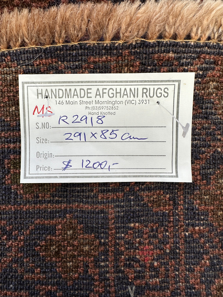 Vintage Afghan handmade Chobi runner 291x85 cm