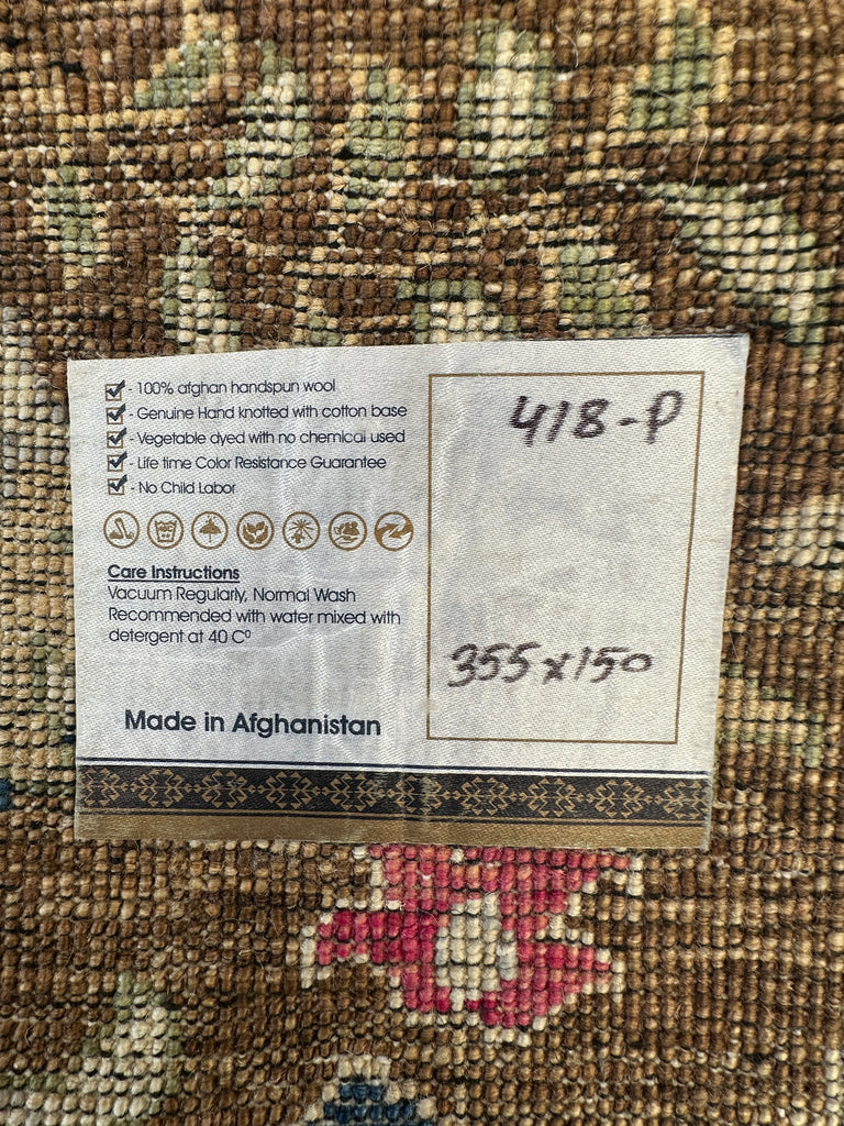 Afghan handmade rug,Chobi. Size:355x150 cm