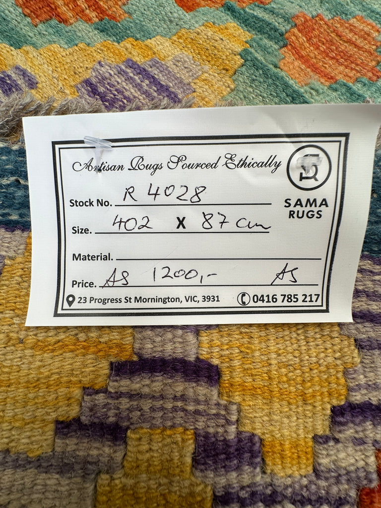 Afghan hand made Kilim runner 402x87 cm