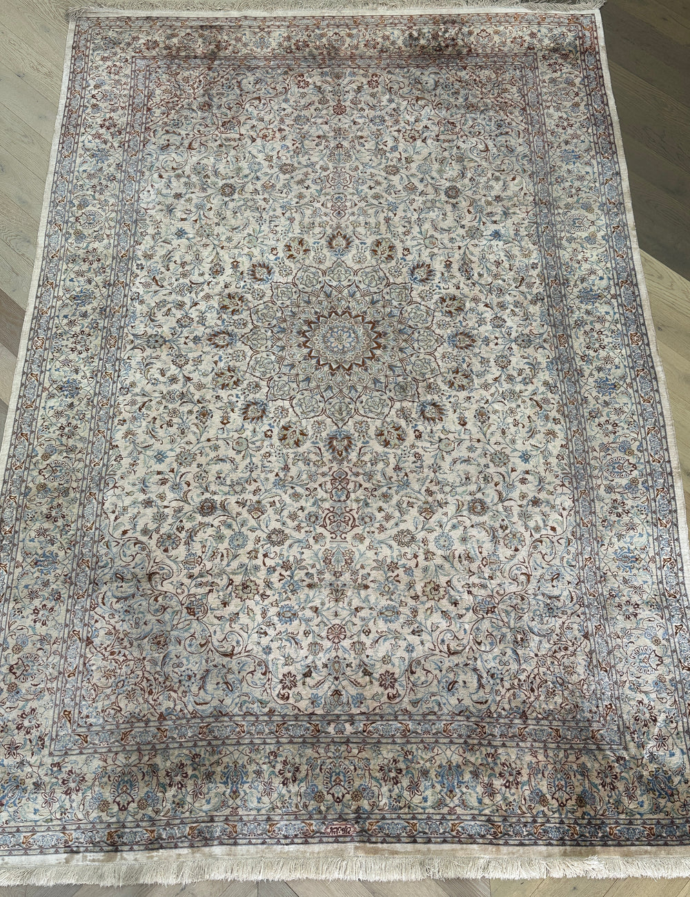 Pure Silk rare vintage handmade Persian rug 300x198 cm