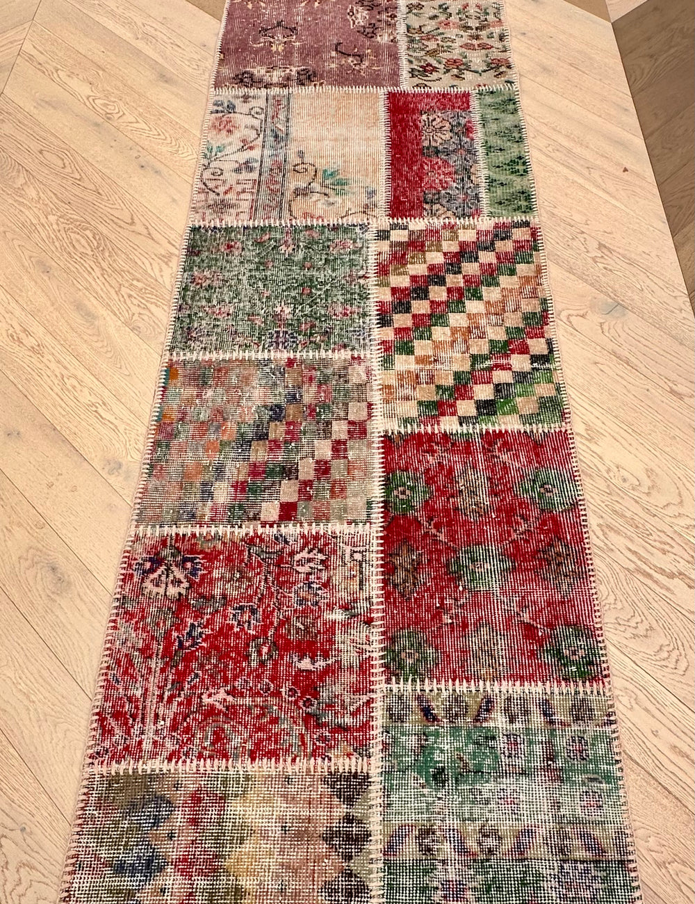 Handmade patchwork vintage Turkish rug- runner 396x84 cm