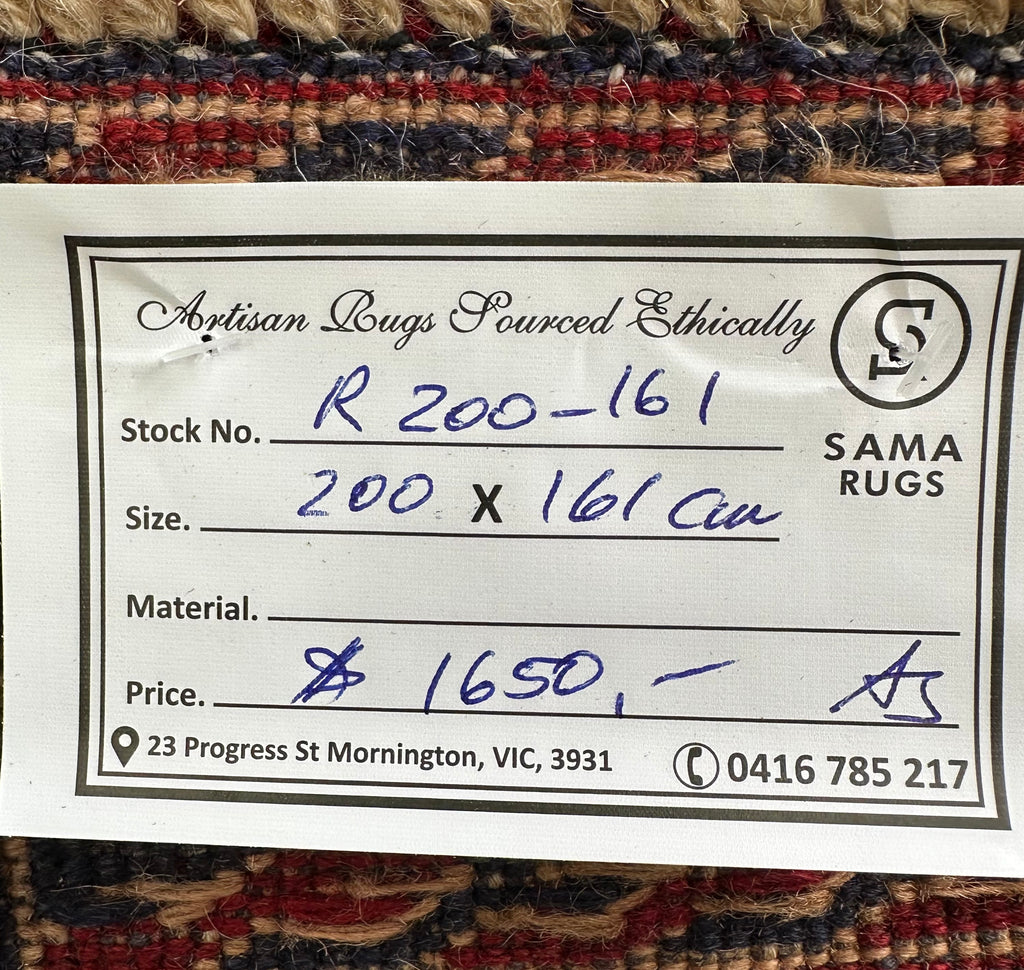 HANDMADE AFGHAN MUSHWANI KILIM | 200x161 CM| - SamaRugs