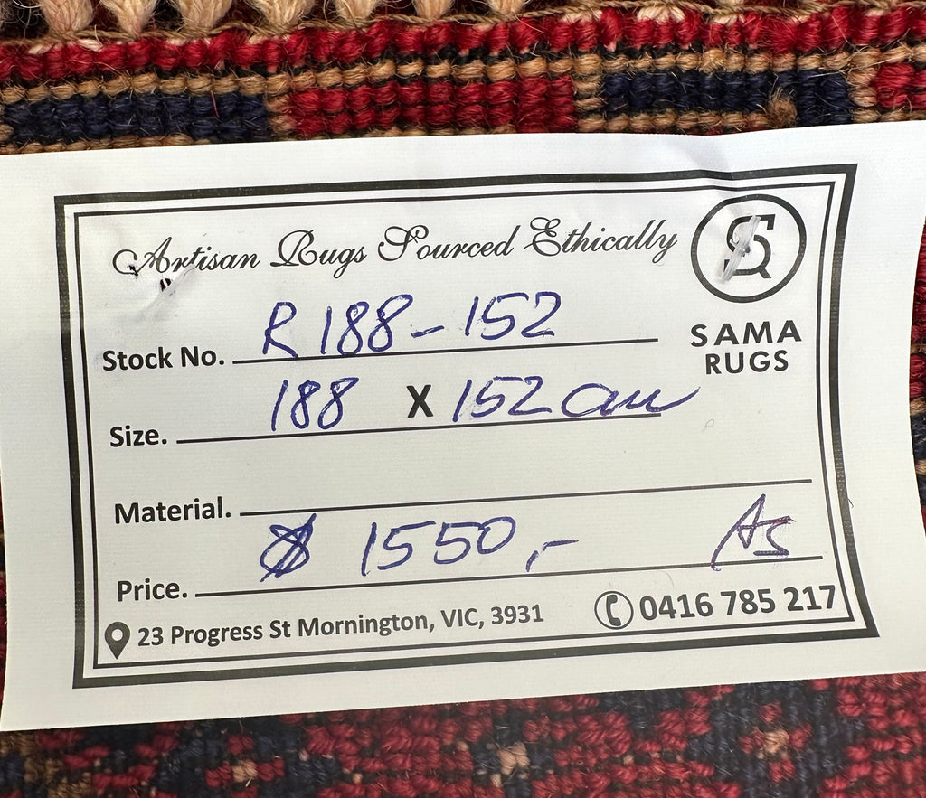 HANDMADE AFGHAN MUSHWANI KILIM | 188x152 CM|