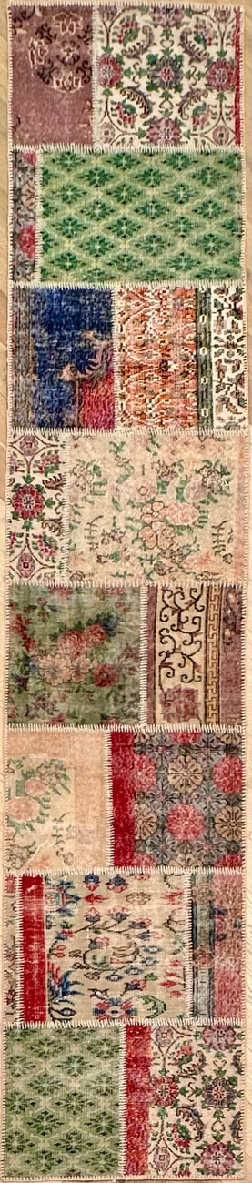 Handmade patchwork vintage Turkish rug- runner 400x80cm