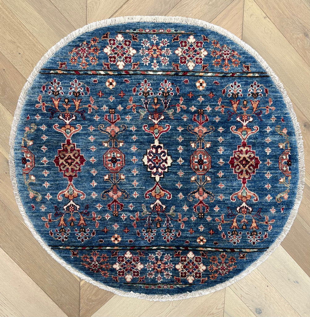 Round handmade Afghan rug