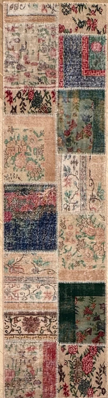 Handmade patchwork vintage Turkish rug- runner 300x80cm