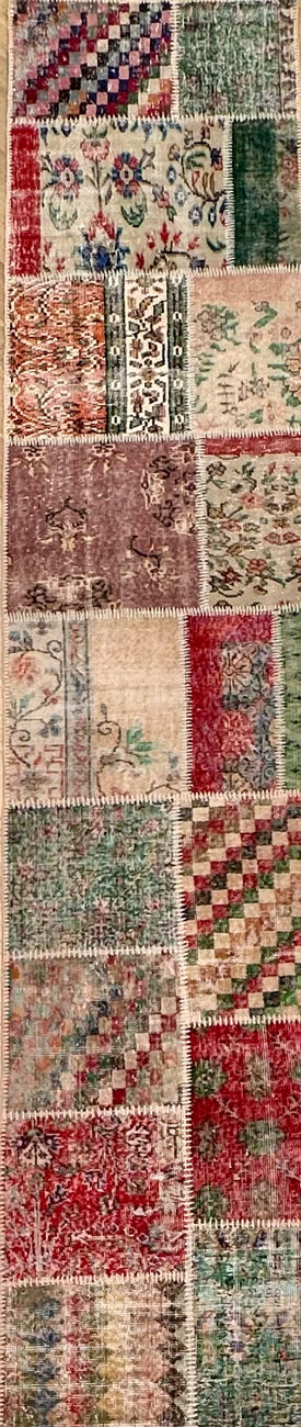 Handmade patchwork vintage Turkish rug- runner 396x84 cm