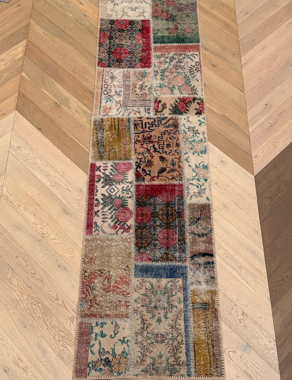 Handmade patchwork vintage Turkish rug- runner 300x81 cm