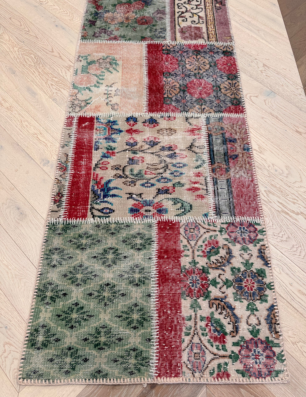 Handmade patchwork vintage Turkish rug- runner 400x80cm