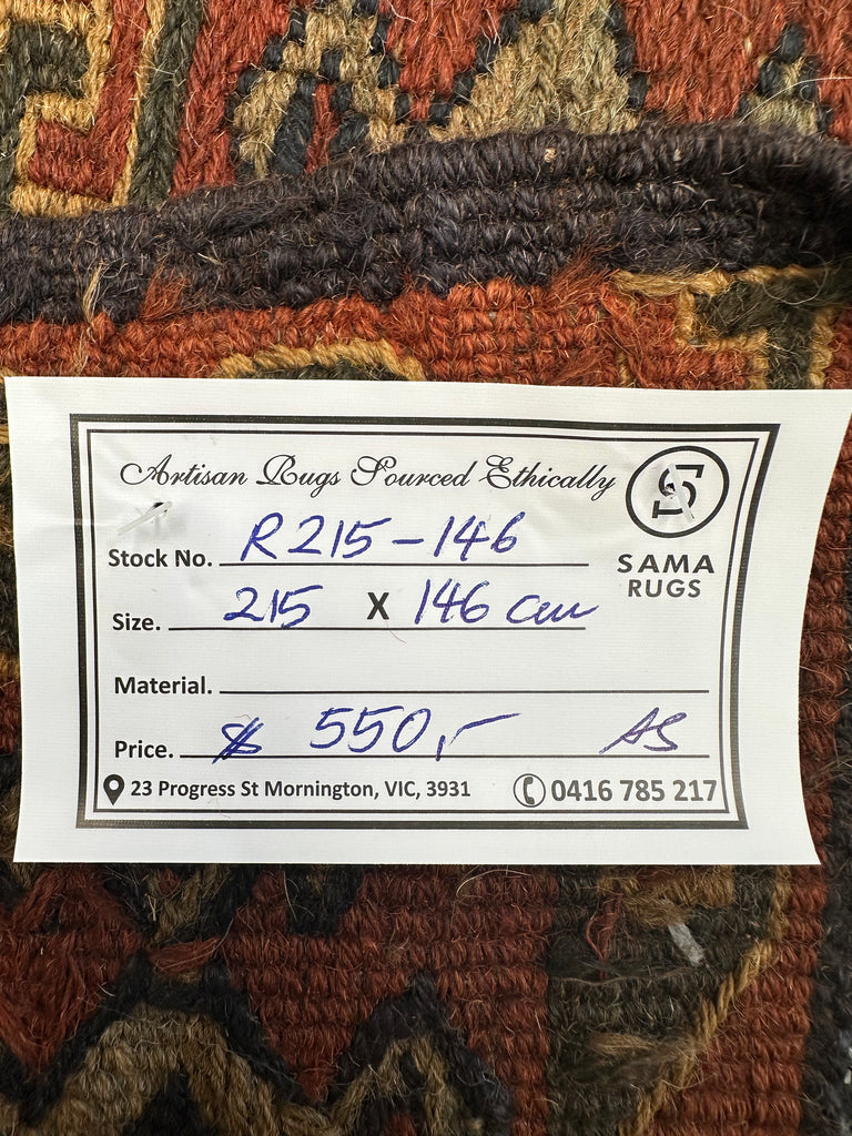 HANDMADE AFGHAN MUSHWANI KILIM | 215x146 CM|