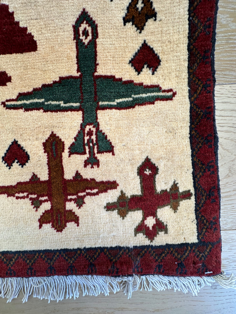 Afghan war handmade small rug, doormat Chobi. Size: 80x61 cm