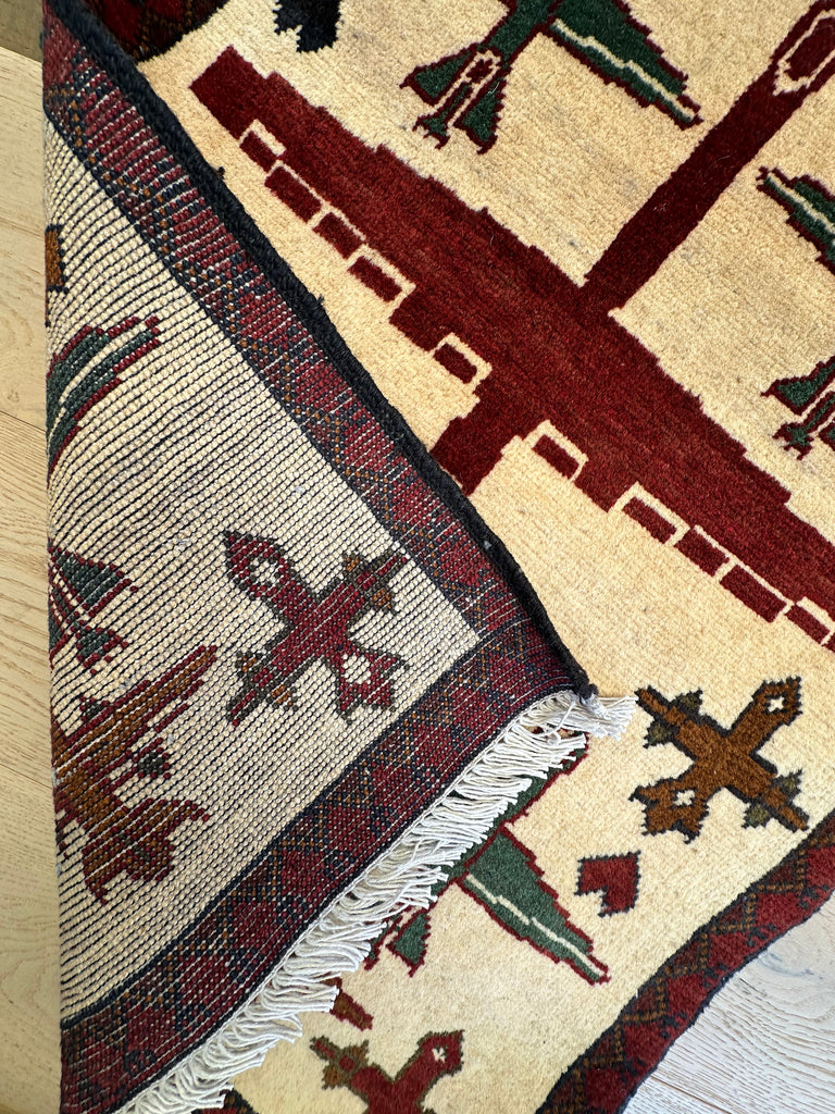 Afghan war handmade small rug, doormat Chobi. Size: 80x61 cm