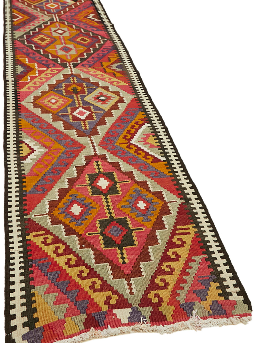 Vintage Heriki Kilim Runner - Artisan Refinished 90x383cm