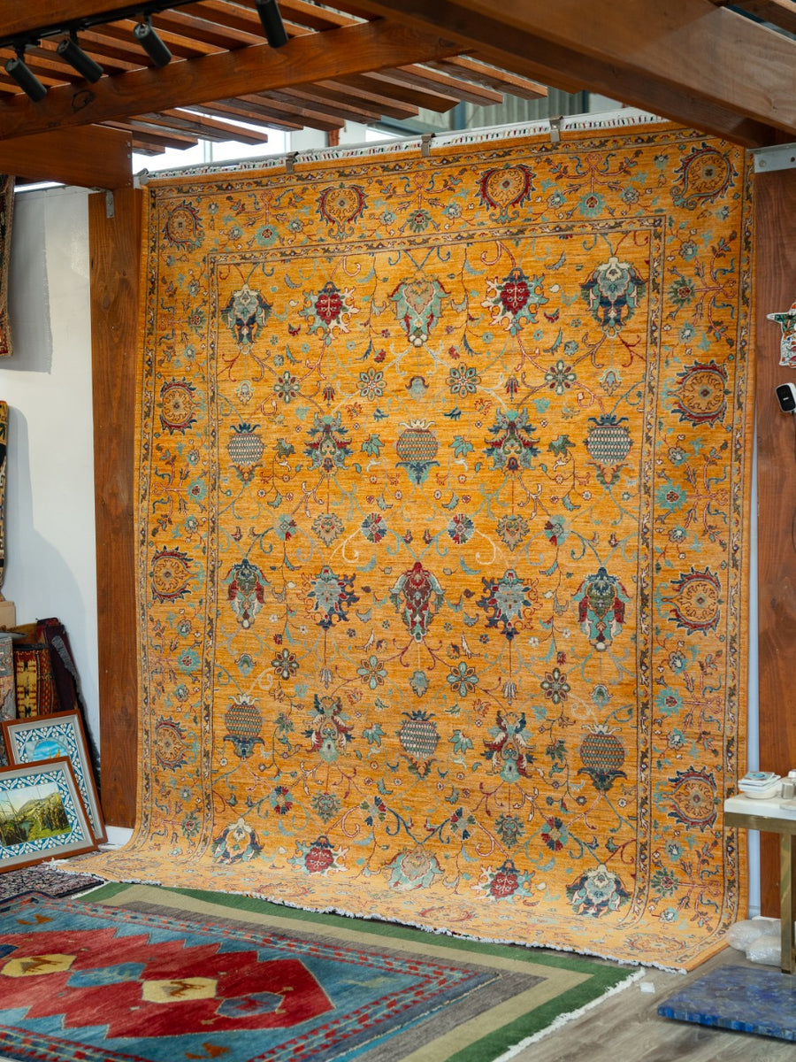 Afghan Sultani Chobi Hand-Knotted Rug – Golden Ochre