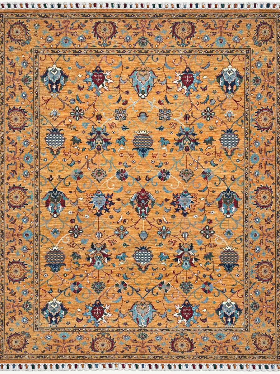 Afghan Sultani Chobi Hand-Knotted Rug – Golden Ochre