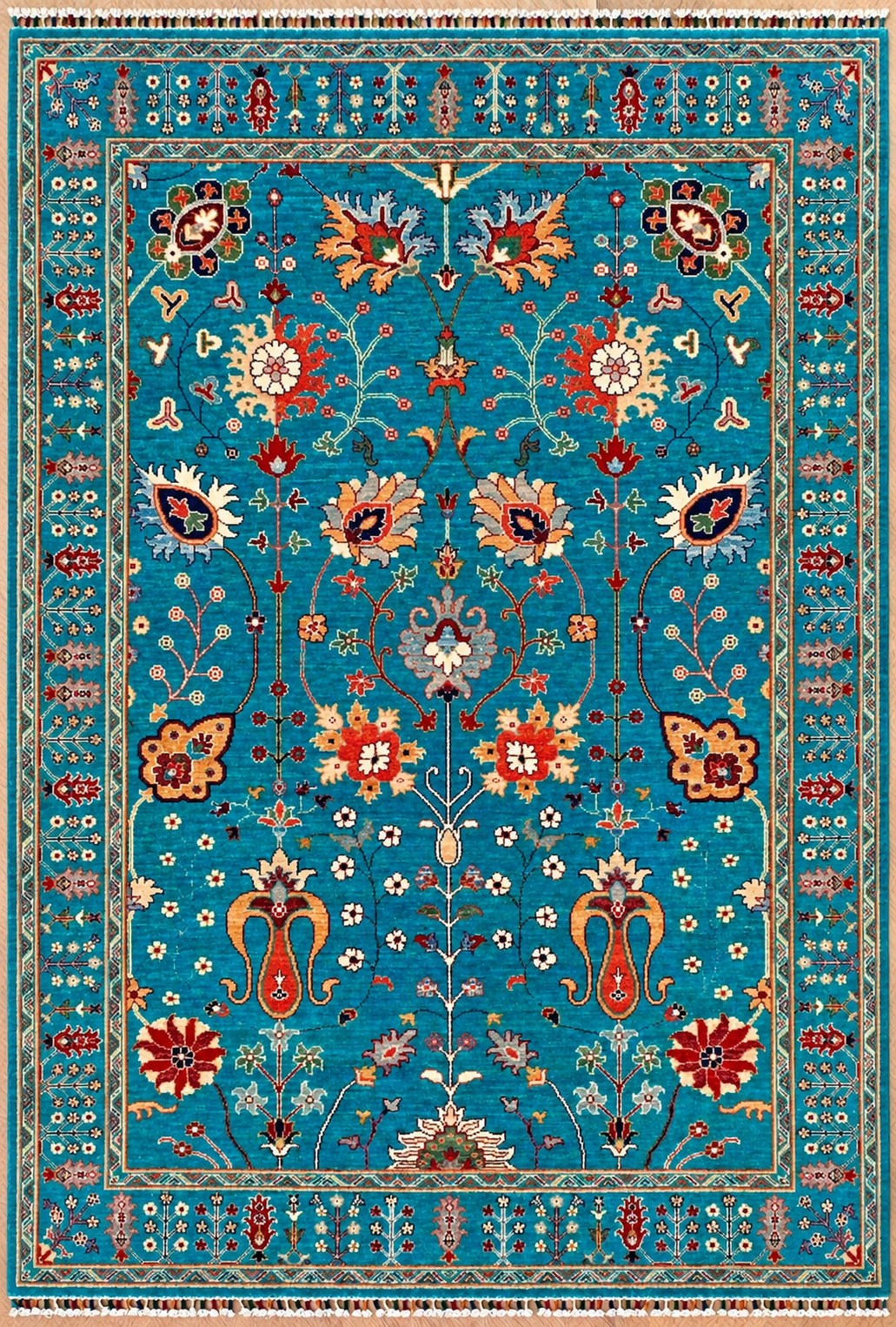 Afghan Sultani Chobi Hand-Knotted Rug – Turquoise