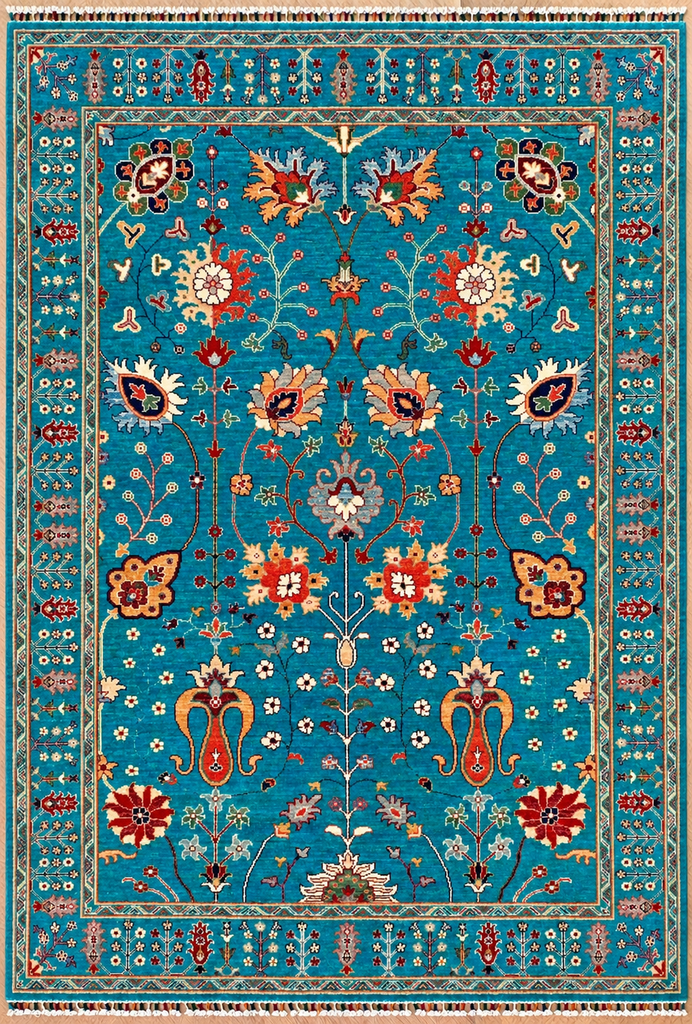 Afghan Sultani Chobi hand-knotted naturally dyed wool rug in turquoise