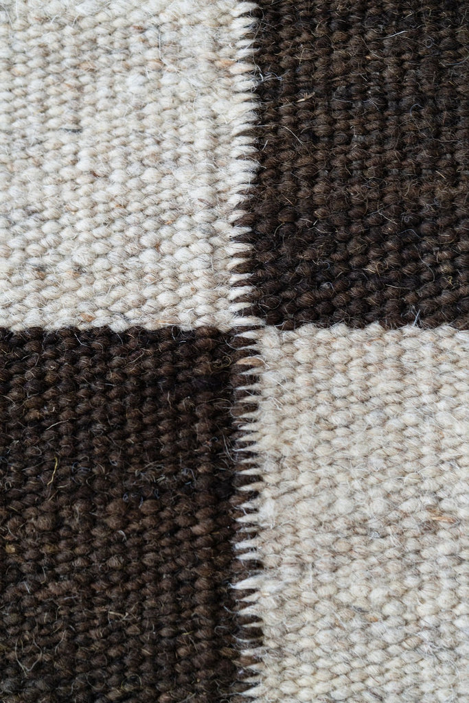 Close-up of pure wool fibres in the checkered rug
