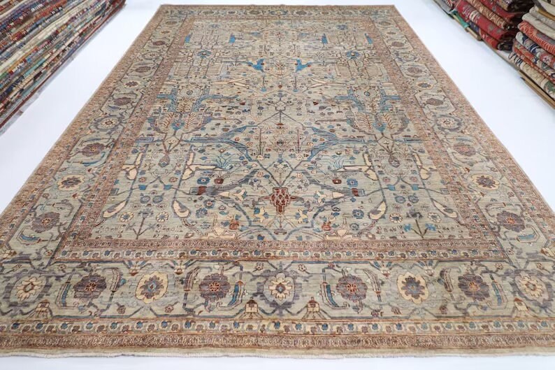 Bidjar Ivory Area Rug, Afghan Natural Wool dyes Color 307x435cm