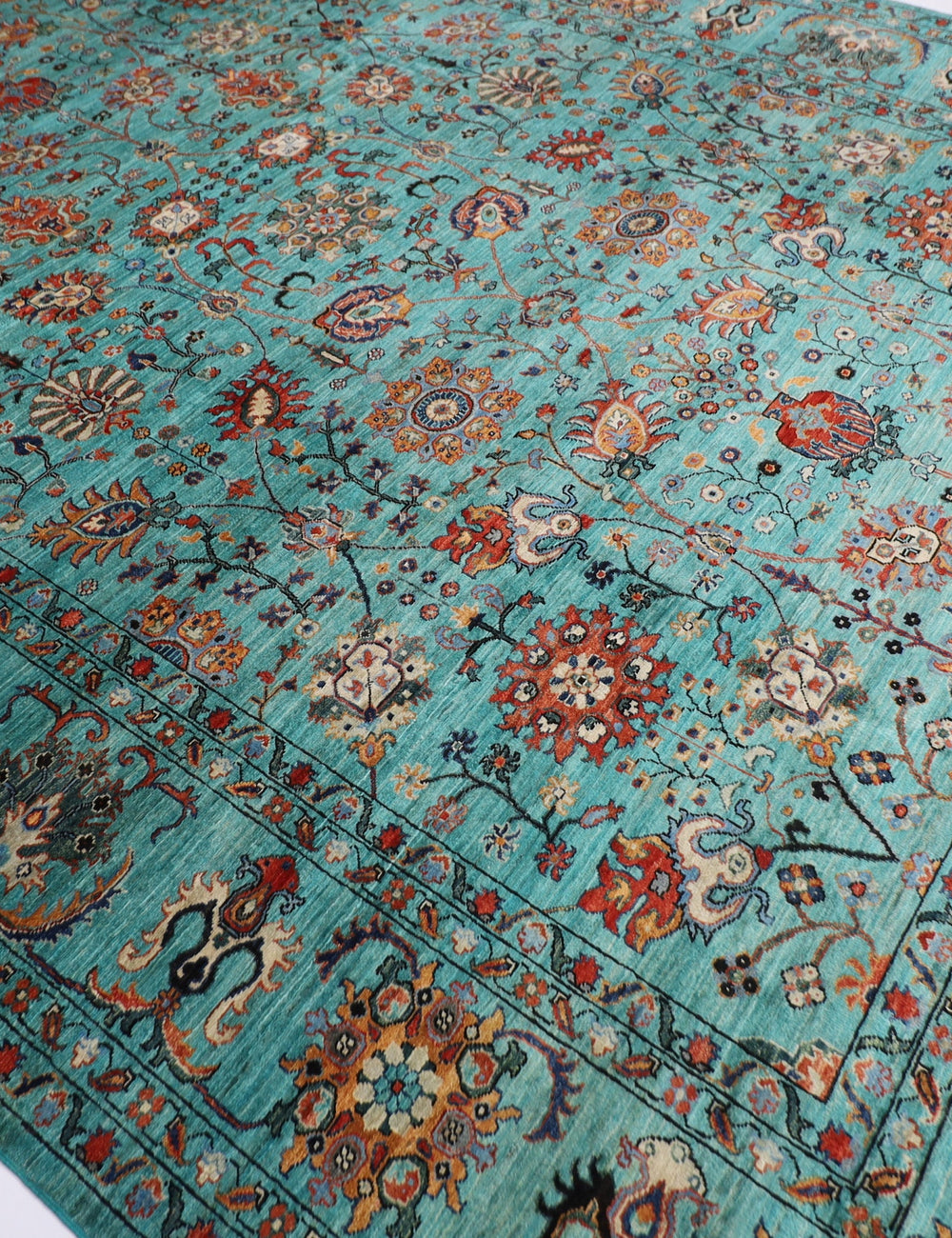 Bidjar Turquoise Area Rug, 3.1x4.2m Oriental Afghan Hand knotted Natural Dye Wool Rug