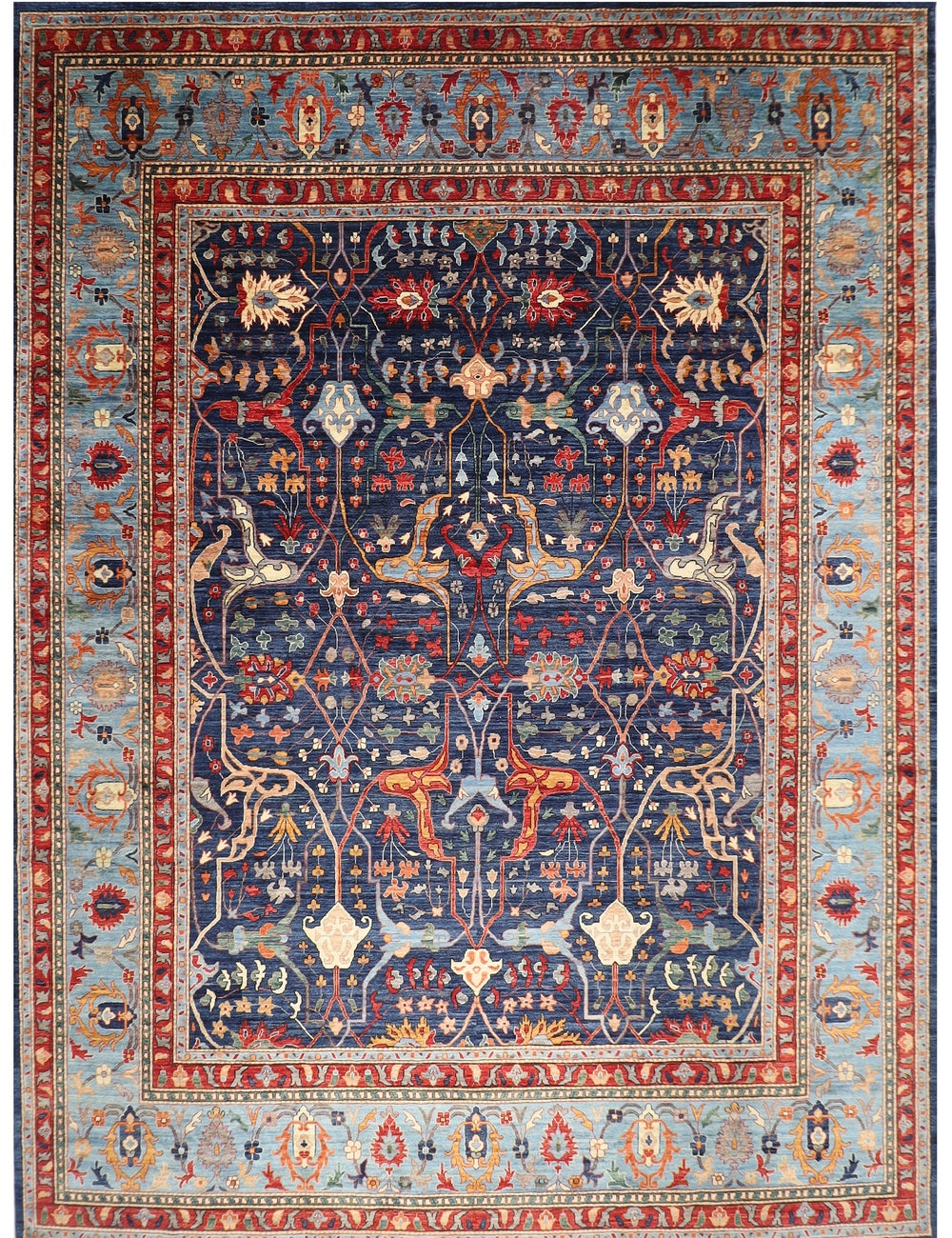 Bidjar Navy Blue Large Area Rug, Afghan Hand knotted Natural Dye Wool Rug 359 x 443 cm