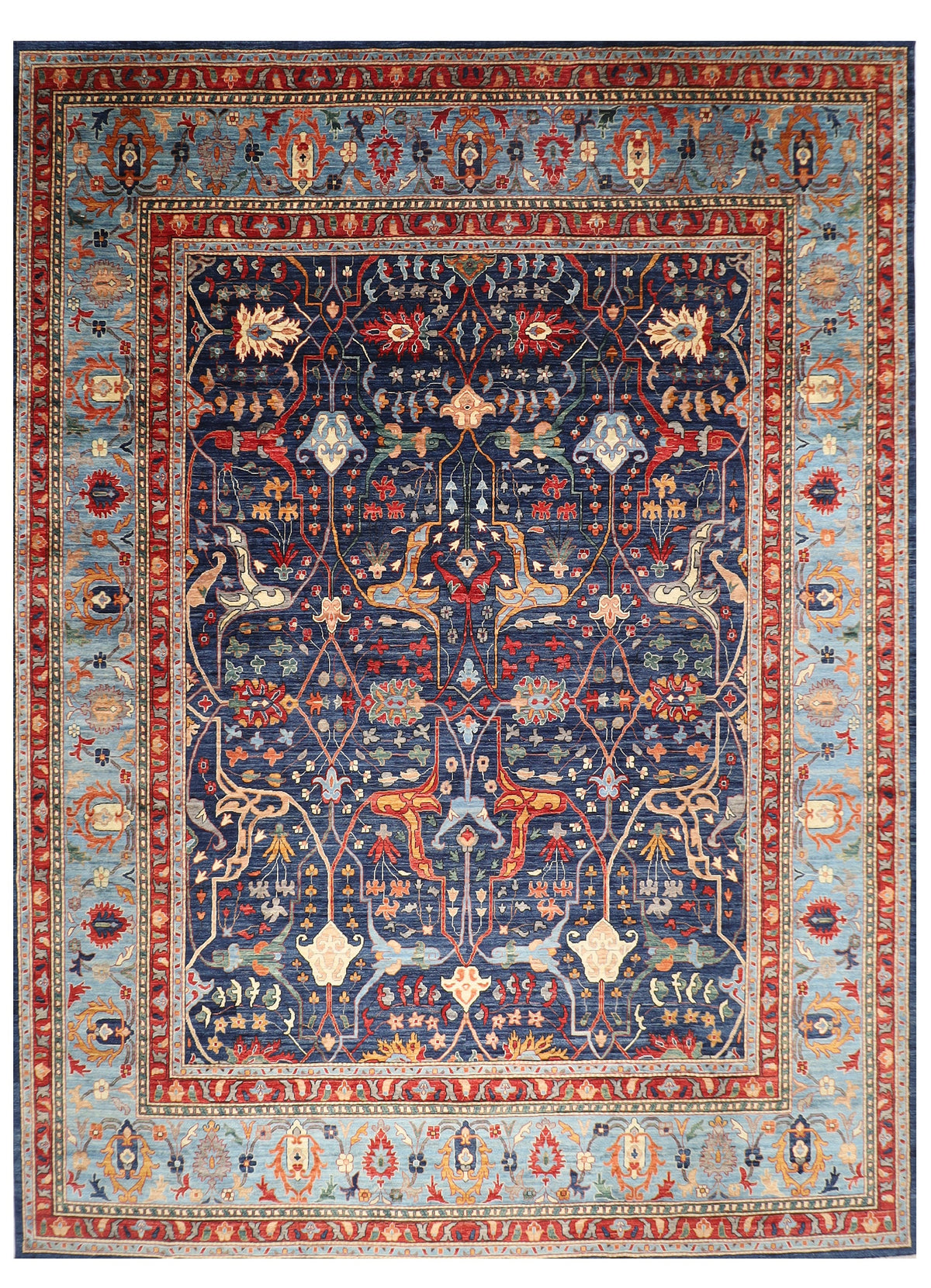 Bidjar Navy Blue Large Area Rug, Afghan Hand knotted Natural Dye Wool Rug 359 x 443 cm
