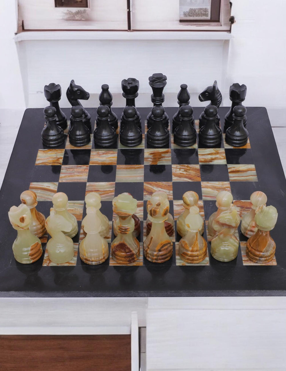 Marble chess board | Luxury Marble chess sets | Black & Onyx Green | Christmas gifts |Gift for her